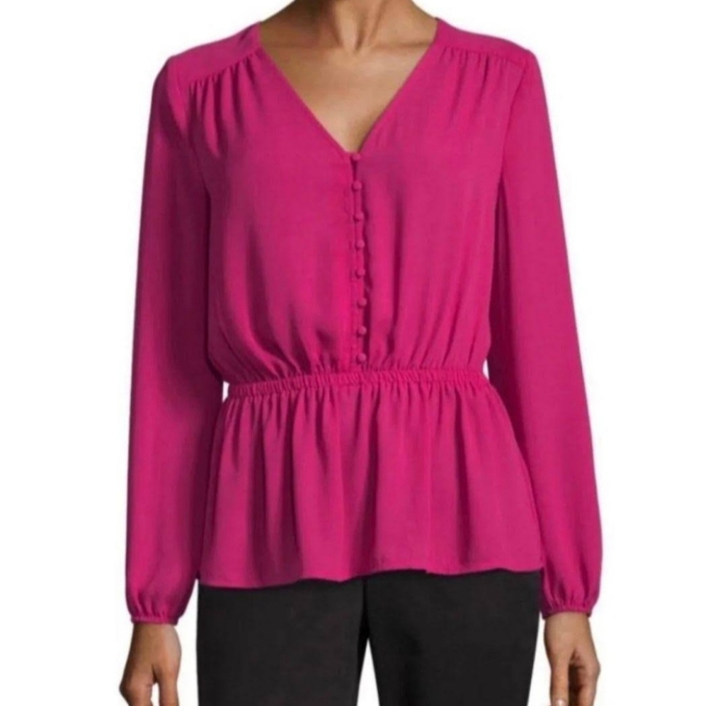 Worthington Fushia Pink Peplum Top Women's Size XL